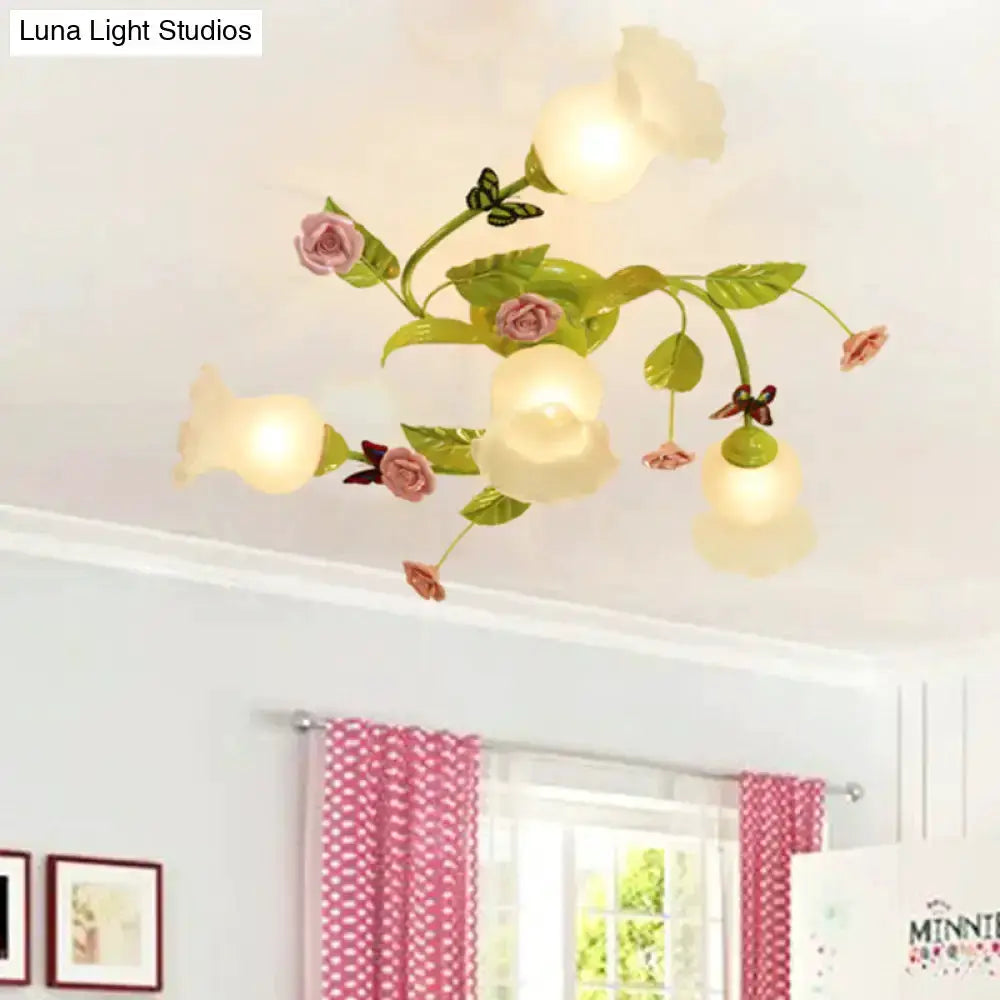 Floral Pink and Green Butterfly Ceiling Light