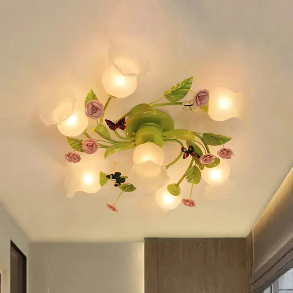Floral Pink and Green Butterfly Ceiling Light