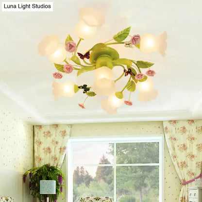 Floral Pink and Green Butterfly Ceiling Light