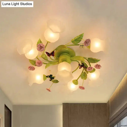 Floral Pink and Green Butterfly Ceiling Light