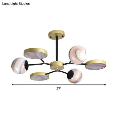 Modern hand blown glass gold chandelier six-arm pendant with orb shades 27 in span Decorbites on Tampa Home & Garden Store