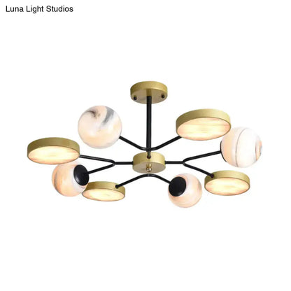 Modern hand blown glass gold chandelier living light with 8-light globes and black arms on Tampa Home & Garden Store