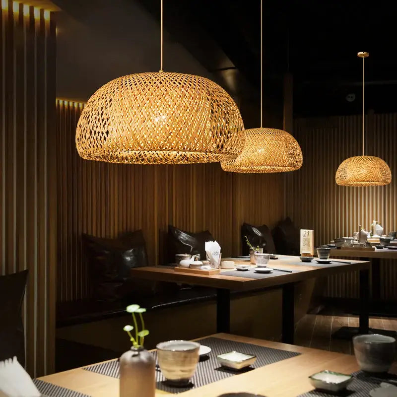 Bamboo Chinese Pendant Light pendant lamps, warm woven bamboo shade, Decorbites pendants, set of 3 on Tampa Home & Garden Store