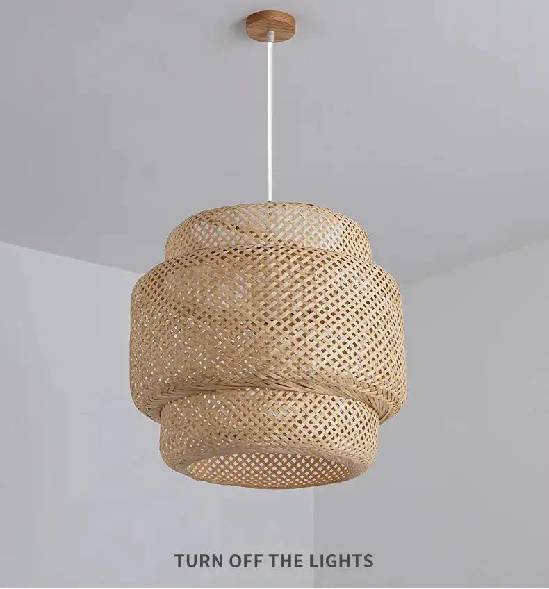 Bamboo Chinese Pendant Light by Decorbites, natural woven bamboo pendant with white cord on Tampa Home & Garden Store