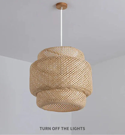 Bamboo Chinese Pendant Light by Decorbites, natural woven bamboo pendant with white cord on Tampa Home & Garden Store