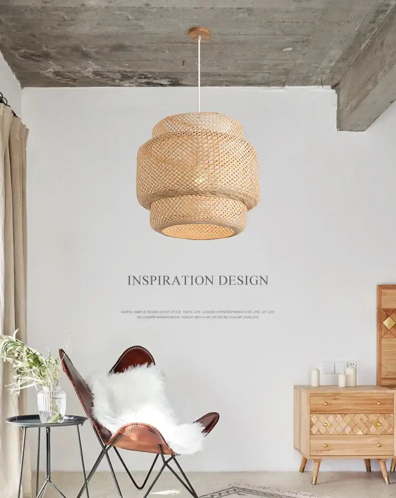 Bamboo Chinese Pendant Light natural woven rattan shade by Decorbites, ceiling-mounted pendant on Tampa Home & Garden Store