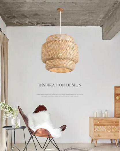 Bamboo Chinese Pendant Light natural woven rattan shade by Decorbites, ceiling-mounted pendant on Tampa Home & Garden Store