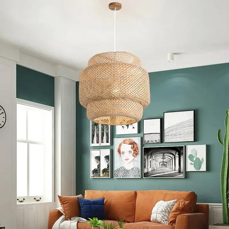 Decorbites Bamboo Chinese Pendant Light, natural woven bamboo basket pendant, tiered design on Tampa Home & Garden Store