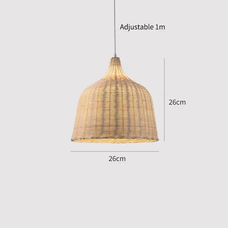 Bamboo Chinese pendant light, woven rattan shade, 26cm wide x 26cm tall, adjustable 1m cord on Tampa Home & Garden Store