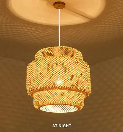 Bamboo Chinese Pendant Light Decorbites, woven bamboo lattice pendant lamp with warm glow on Tampa Home & Garden Store
