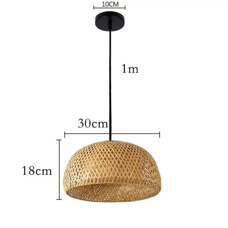 Bamboo Chinese Pendant Light natural bamboo shade, black cord and canopy by Decorbites on Tampa Home & Garden Store