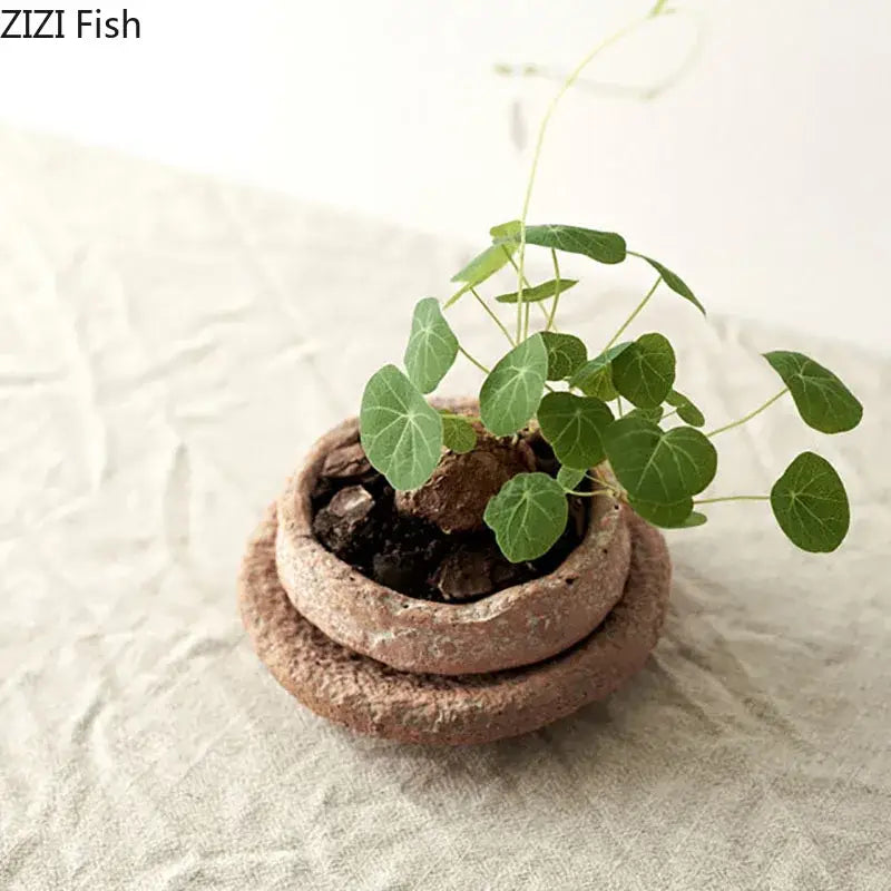 Rustic Terracotta Ceramic Vase and Floral Display