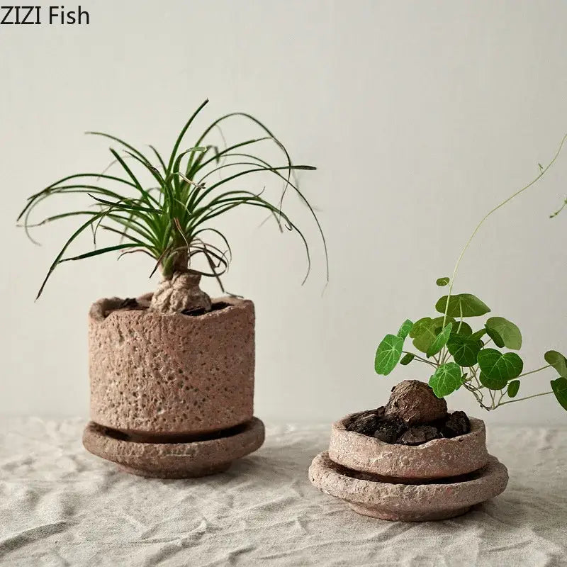 Rustic Terracotta Ceramic Vase and Floral Display