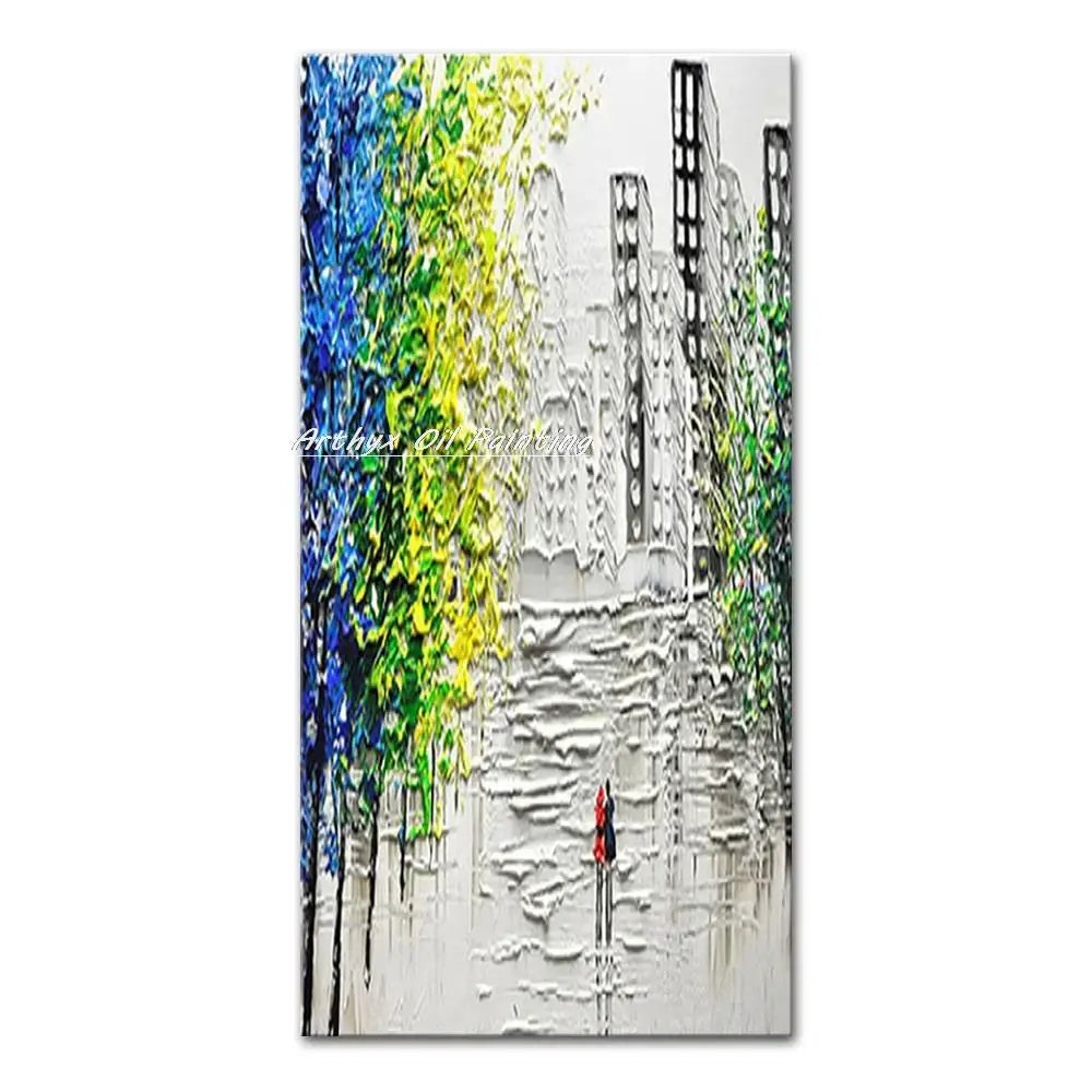 Vibrant autumn city landscape oil painting poster with colorful trees and grayscale skyline on Tampa Home & Garden Store