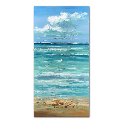 Vibrant autumn city landscape oil painting poster blue ocean with waves and sandy shore on Tampa Home & Garden Store