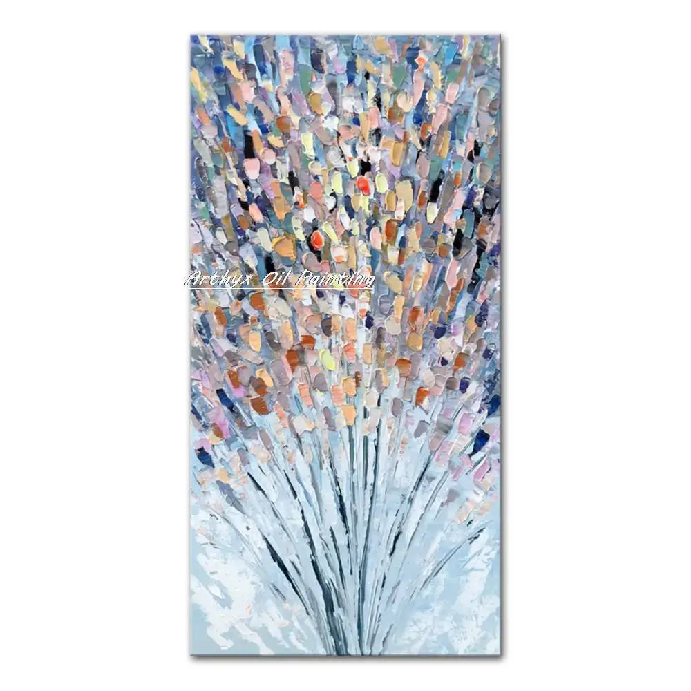 Vibrant autumn city landscape oil painting poster by Decorbites with color blocks on blue base on Tampa Home & Garden Store