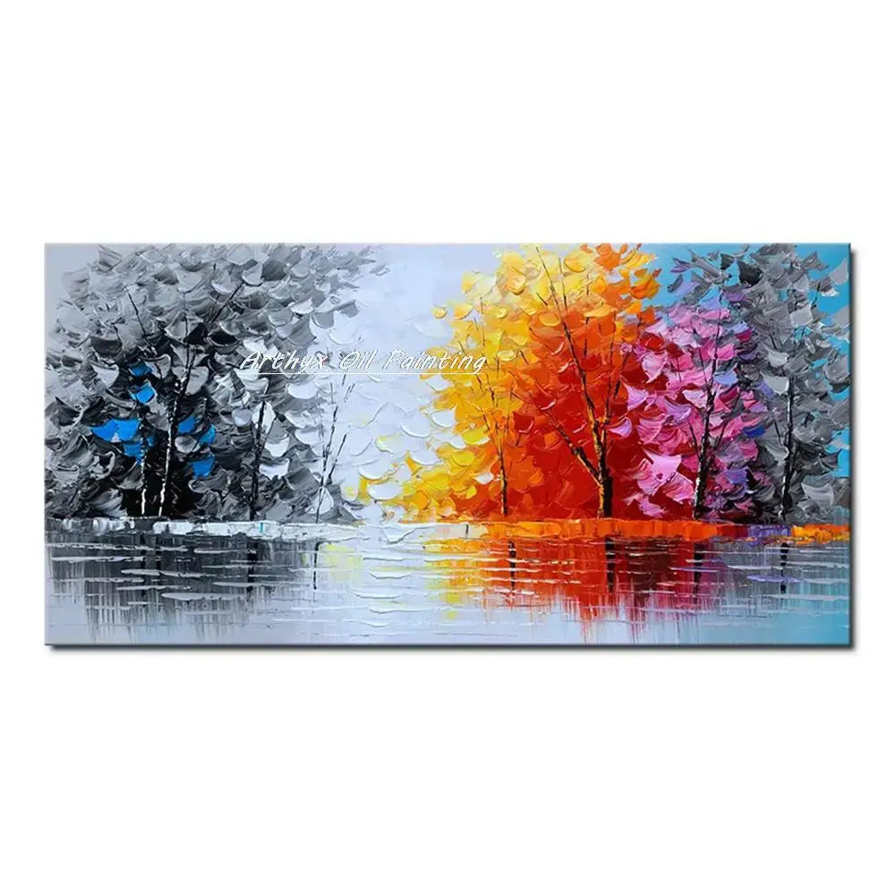 Vibrant autumn city landscape poster with grayscale left trees and bright center trees on Tampa Home & Garden Store