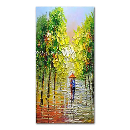Decorbites Vibrant autumn landscape oil painting poster with trees and couple on a path in Tampa on Tampa Home & Garden Store