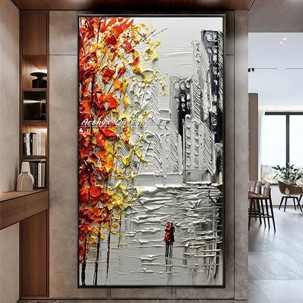 Autumn city landscape oil painting poster for living room wall art by Decorbites on Tampa Home & Garden Store