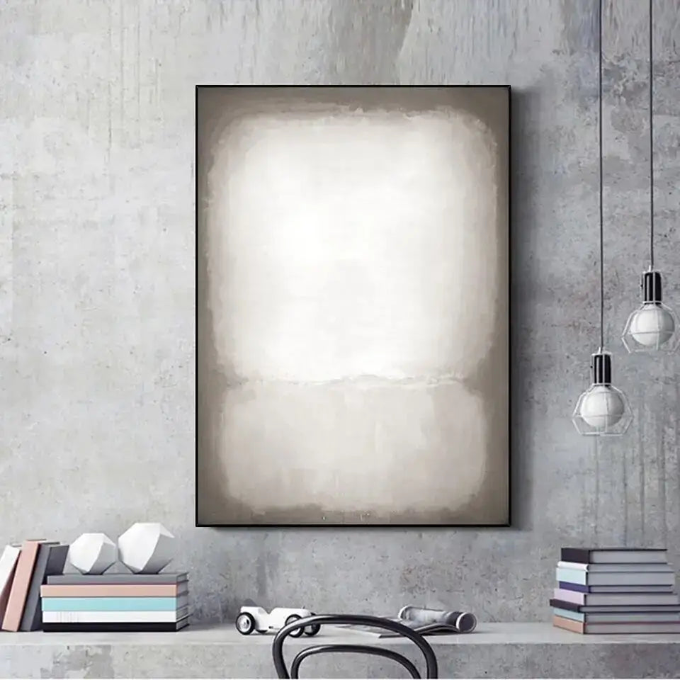 Blue Gold Abstract Wall Art poster by Decorbites, framed on gray concrete wall on Tampa Home & Garden Store