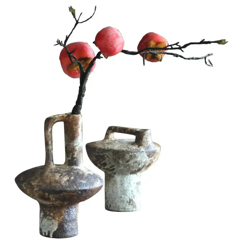 Brown gray ceramic vase set, 2-piece Decorbites vases with rustic glaze on Tampa Home & Garden Store