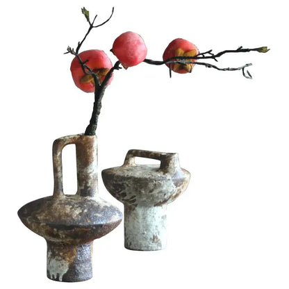 Brown gray ceramic vase set, 2-piece Decorbites vases with rustic glaze on Tampa Home & Garden Store