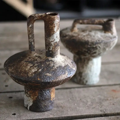 Brown gray ceramic vase set by Decorbites, rustic weathered finish, 2 vases on Tampa Home & Garden Store