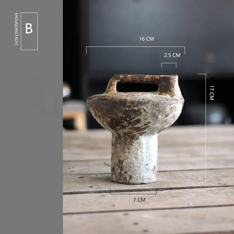 Brown Gray Ceramic Vase Set by Decorbites with rustic weathered finish and pedestal base on Tampa Home & Garden Store