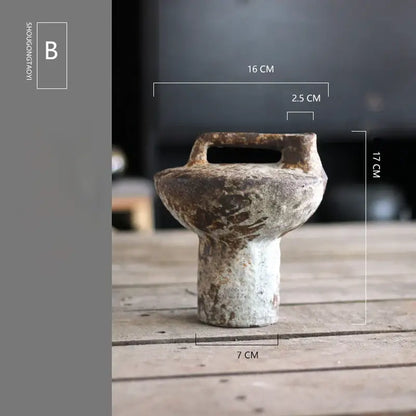 Brown Gray Ceramic Vase Set by Decorbites with rustic weathered finish and pedestal base on Tampa Home & Garden Store