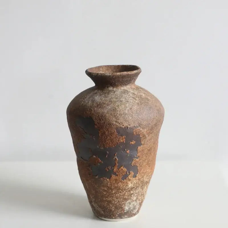 Brown Zen Ceramic Vase with distressed dark glaze patches Decorbites on Tampa Home & Garden Store