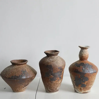 Brown Zen Ceramic Vase set of 3 by Decorbites, rustic brown vases with dark patina patches on Tampa Home & Garden Store
