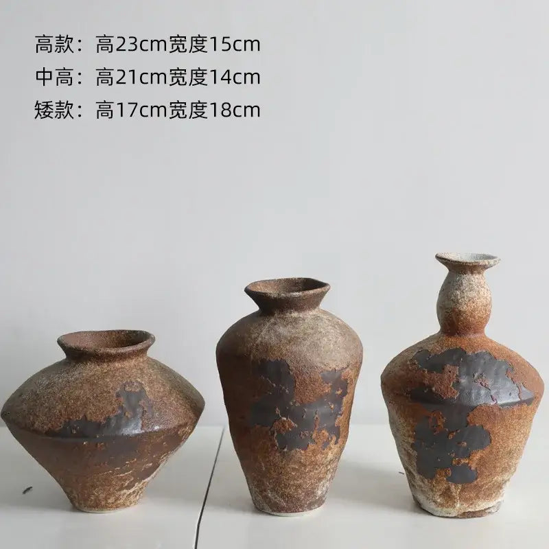 Brown Zen Ceramic Vase set of 3 by Decorbites, rustic brown ceramic with dark glaze patches on Tampa Home & Garden Store