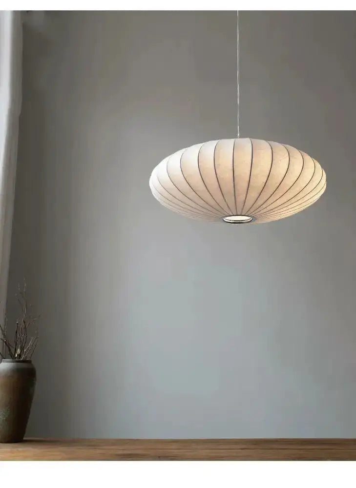 Japanese style silk chandelier pendant light beige oval dining lamp on Tampa Home & Garden Store