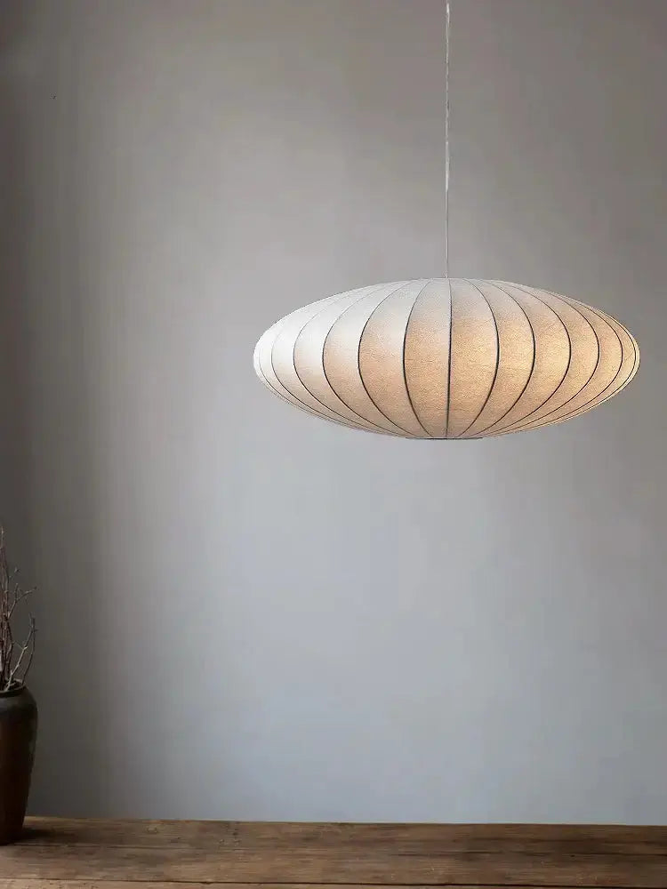 Japanese style silk chandelier pendant light beige oval Decorbites on Tampa Home & Garden Store
