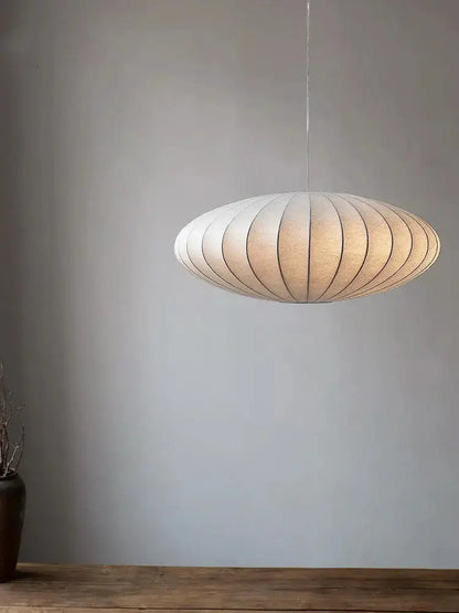 Japanese style silk chandelier pendant light beige oval Decorbites on Tampa Home & Garden Store