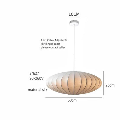 Japanese style silk chandelier pendant light beige oval shade by Decorbites, 60cm wide on Tampa Home & Garden Store
