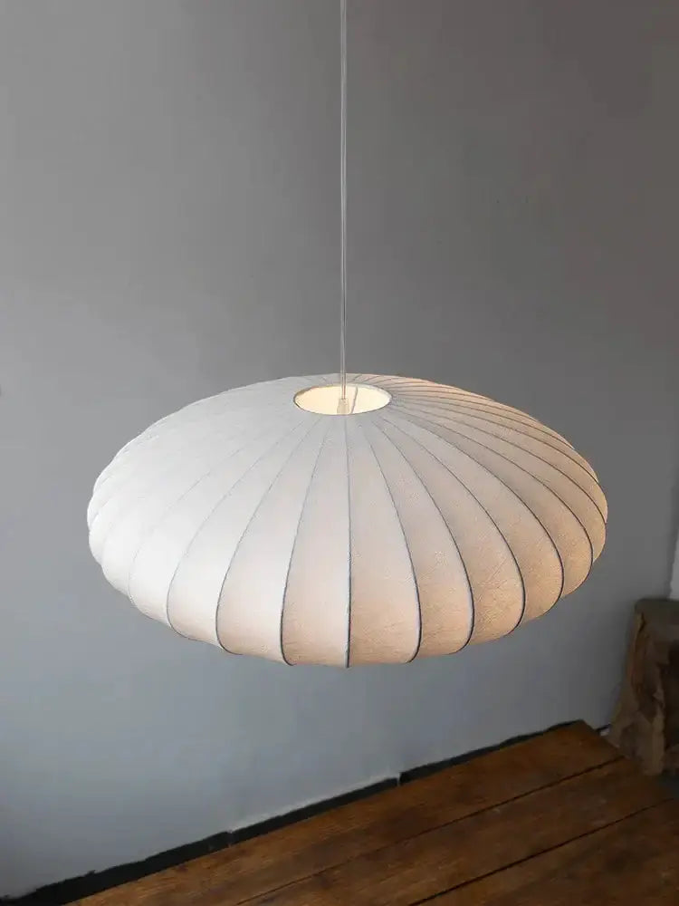 Japanese style silk chandelier pendant light beige oval ribbed shade Decorbites on Tampa Home & Garden Store