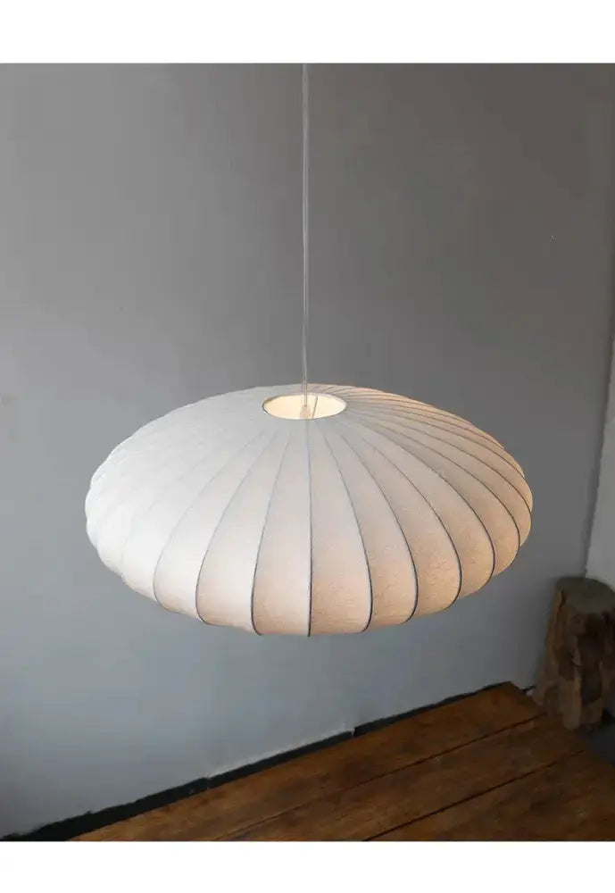 Decorbites Japanese style silk chandelier pendant light, beige oval ribbed shade on Tampa Home & Garden Store