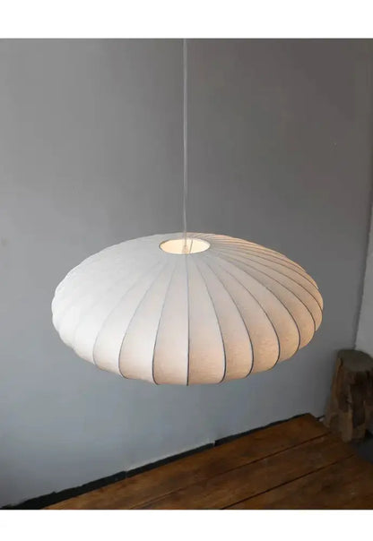 Decorbites Japanese style silk chandelier pendant light, beige oval ribbed shade on Tampa Home & Garden Store