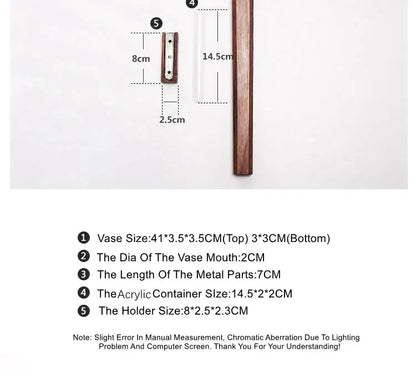 Dark Wood Wall Vase by Decorbites with acrylic insert and metal bracket on wood panel on Tampa Home & Garden Store