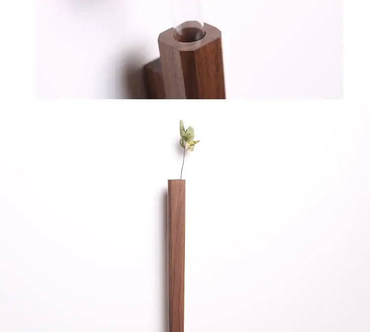 Decorbites dark wood wall vase, tall rectangular hanging vase with top opening and stem on Tampa Home & Garden Store