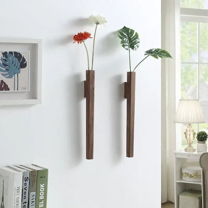 Dark wood wall vases pair by Decorbites mounted on white wall on Tampa Home & Garden Store