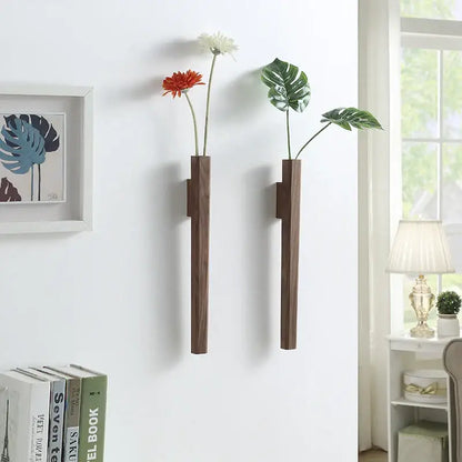 Dark wood wall vases pair by Decorbites mounted on white wall on Tampa Home & Garden Store
