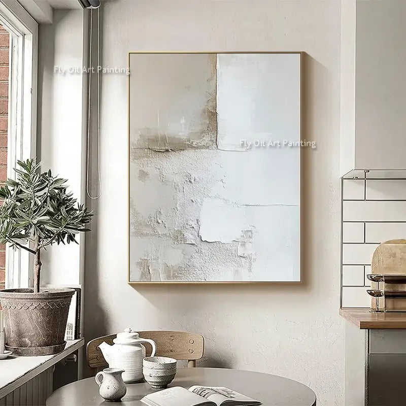 Abstract beige and white two-canvas oil painting prints by Decorbites for room decor on Tampa Home & Garden Store