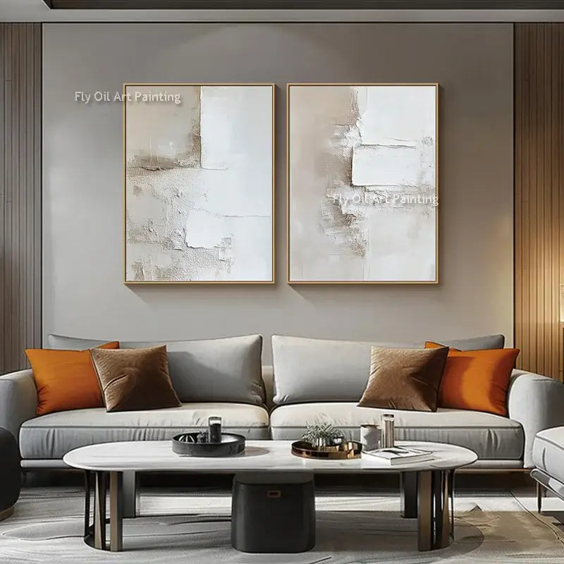 Two-panel abstract beige and white posters by Decorbites for living room decor on Tampa Home & Garden Store