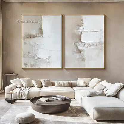 Abstract beige and white two-panel canvas oil paintings for living room decor on Tampa Home & Garden Store