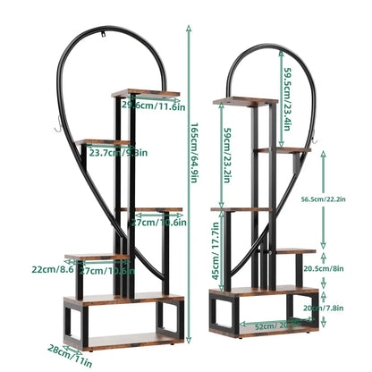 Heart shaped wood and metal plant stand with lights for living room