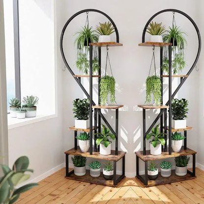 Heart shaped wood and metal plant stand with lights for living room