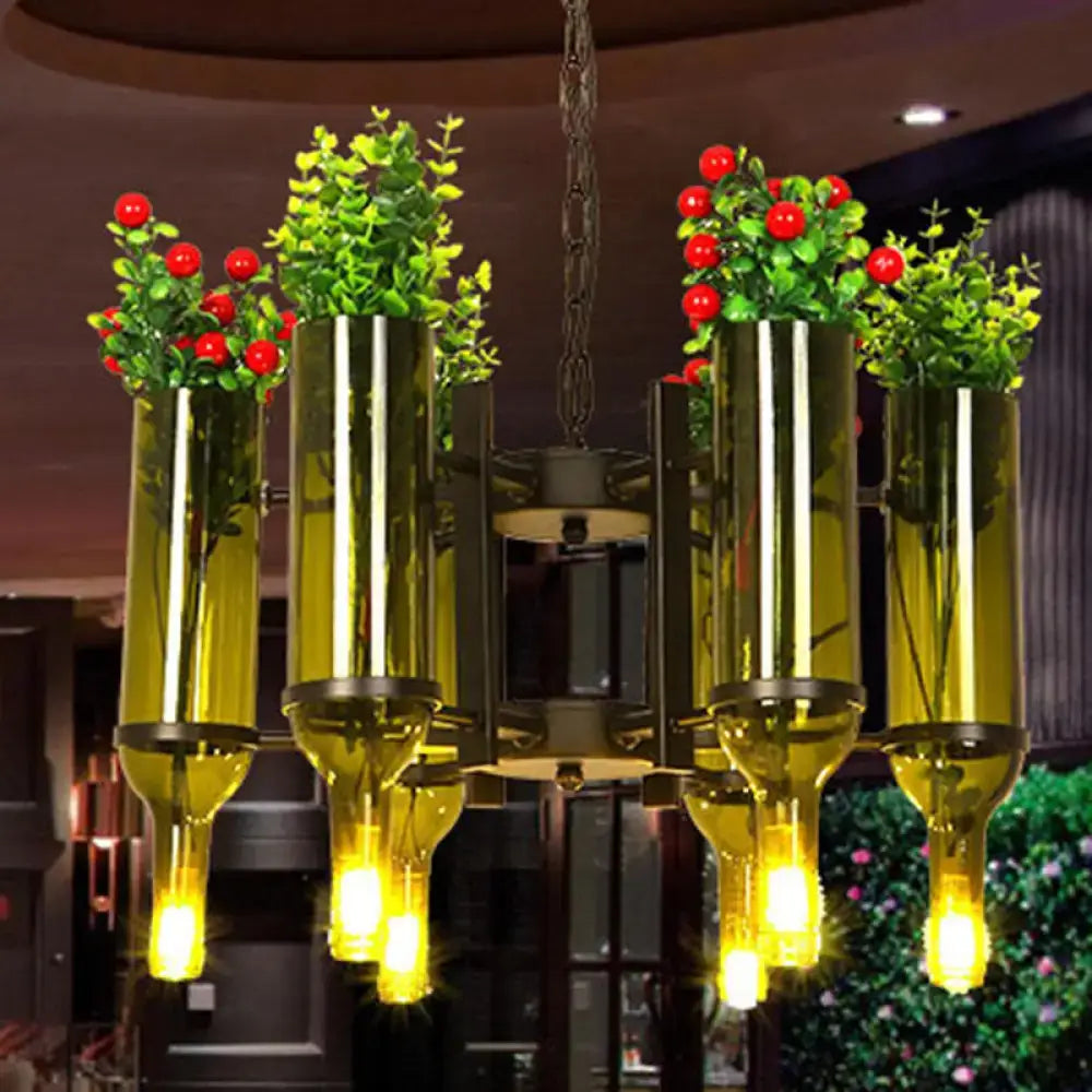 Green Glass Bottle Chandelier Decorbites brass frame with six glass bottles and warm bulbs on Tampa Home & Garden Store