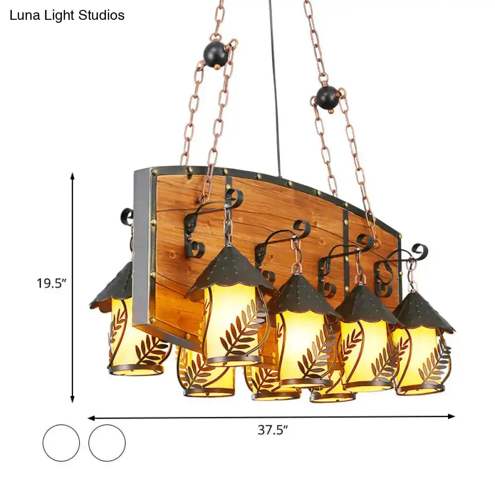 Rustic wood and black lantern island pendant light with amber glass lanterns by Decorbites on Tampa Home & Garden Store